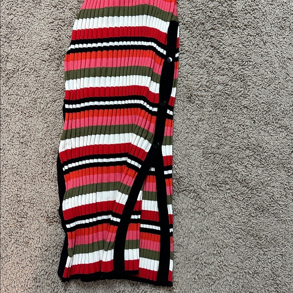 SOLID & STRIPED Red Pink Green Striped Ribbed Midi Dress - Picture 9 of 15